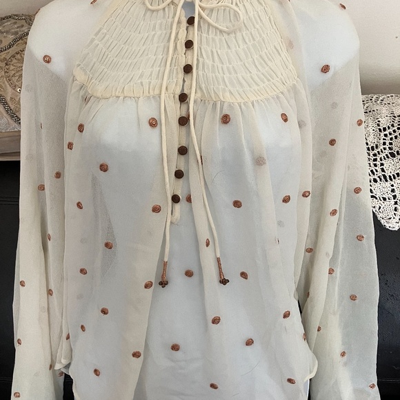 FREE PEOPLE - Polka Dot Long Sleeve Shirt (White/Rose Gold) - Picture 3 of 9